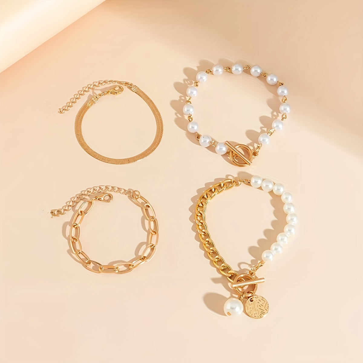 4pcs Golden-Toned Layered Beaded Bracelet Set