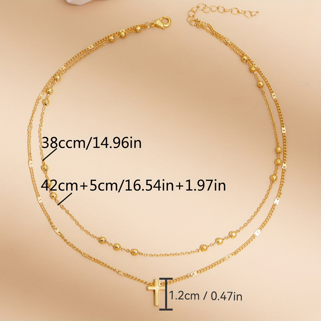 Vintage-Inspired Double Layer Cross Pendant Necklace