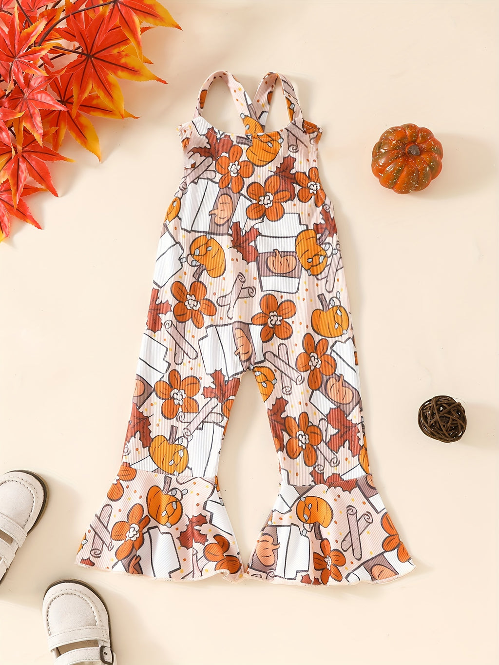 Baby's Colorful Flower Pattern Ribbed Jumpsuit