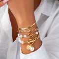 4pcs Golden-Toned Layered Beaded Bracelet Set