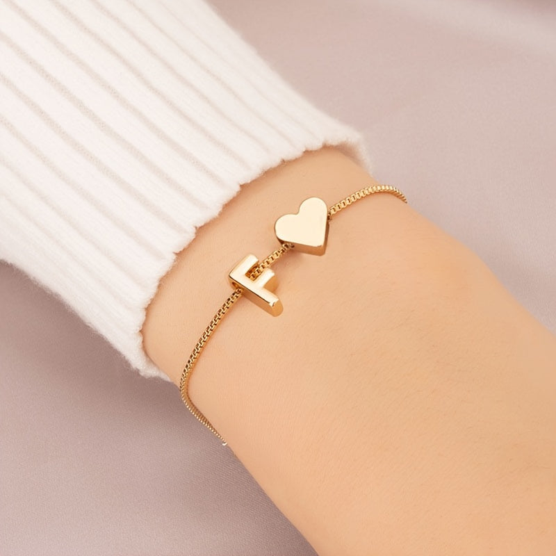 Letter Mini Love Heart Thin Chain Bracelet