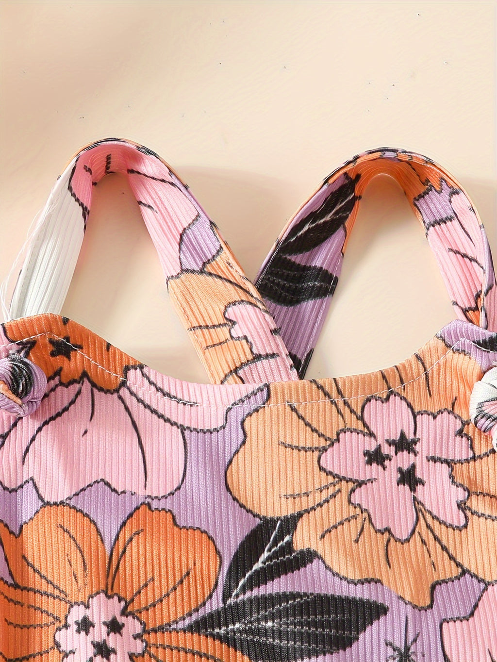 Baby's Colorful Flower Pattern Ribbed Jumpsuit