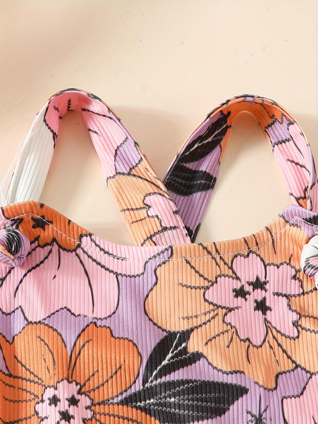 Baby's Colorful Flower Pattern Ribbed Jumpsuit