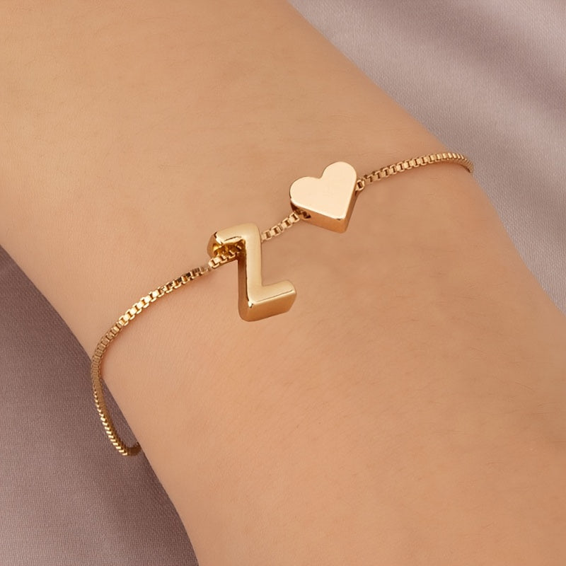 Letter Mini Love Heart Thin Chain Bracelet