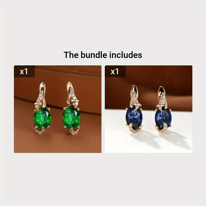 18K Gold Plated Blue Stone Stud Earrings oval