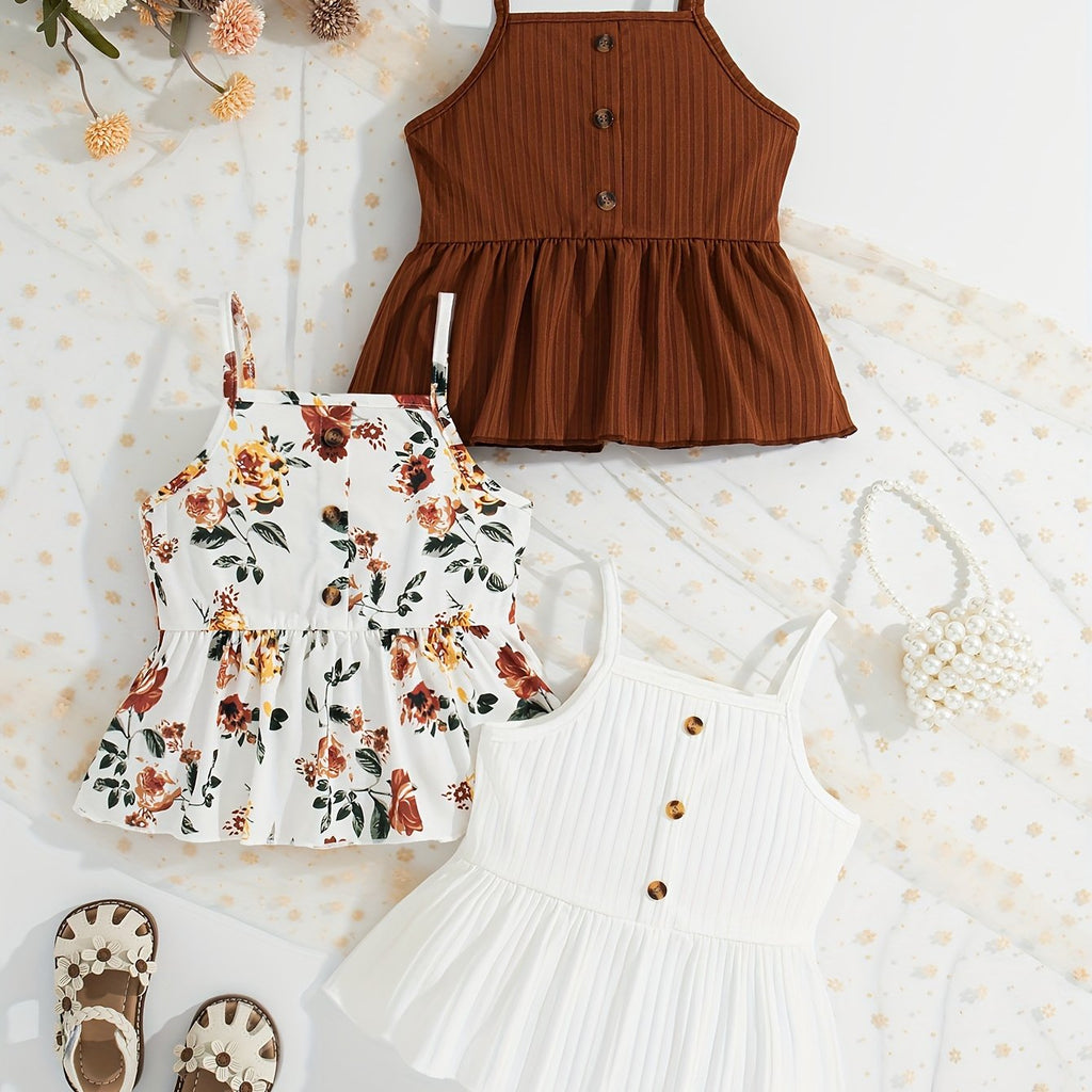 3-Piece Set Toddler Girls Tank Tops, Floral Print