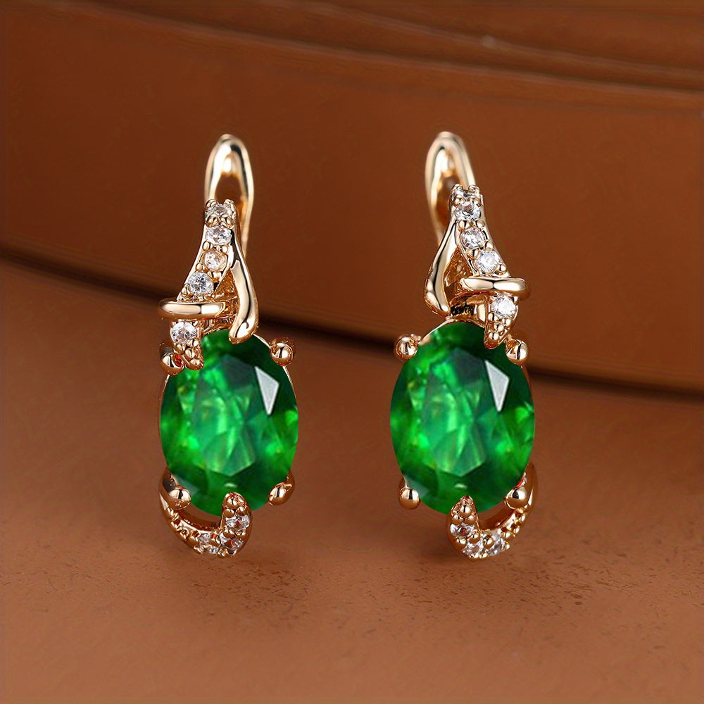 18K Gold Plated Blue Stone Stud Earrings oval