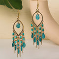 Hollow Teardrop Natural Stone Chain Earrings