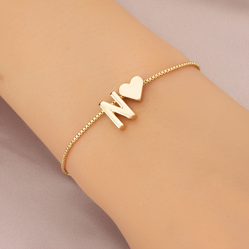 Letter Mini Love Heart Thin Chain Bracelet