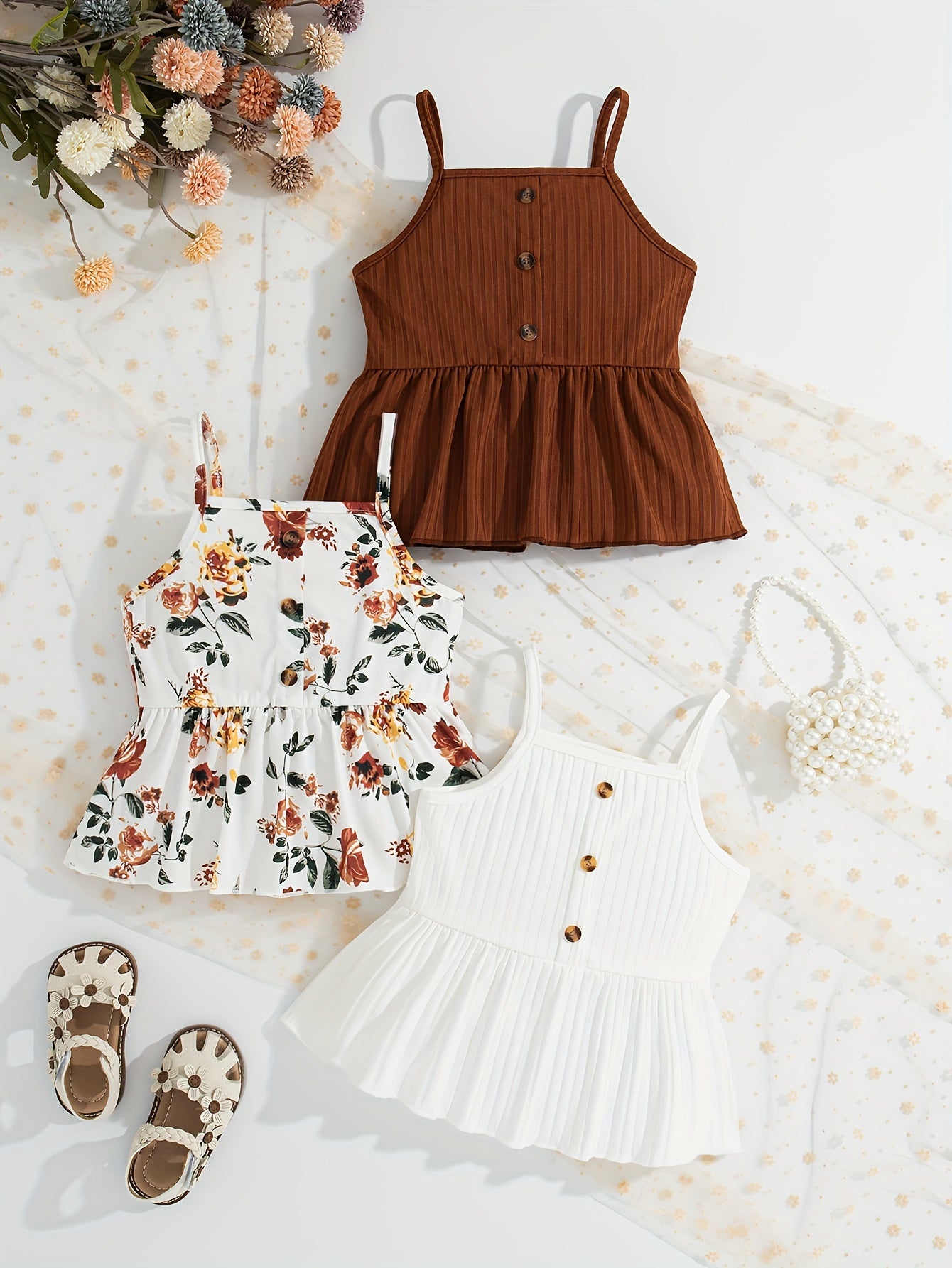3-Piece Set Toddler Girls Tank Tops, Floral Print