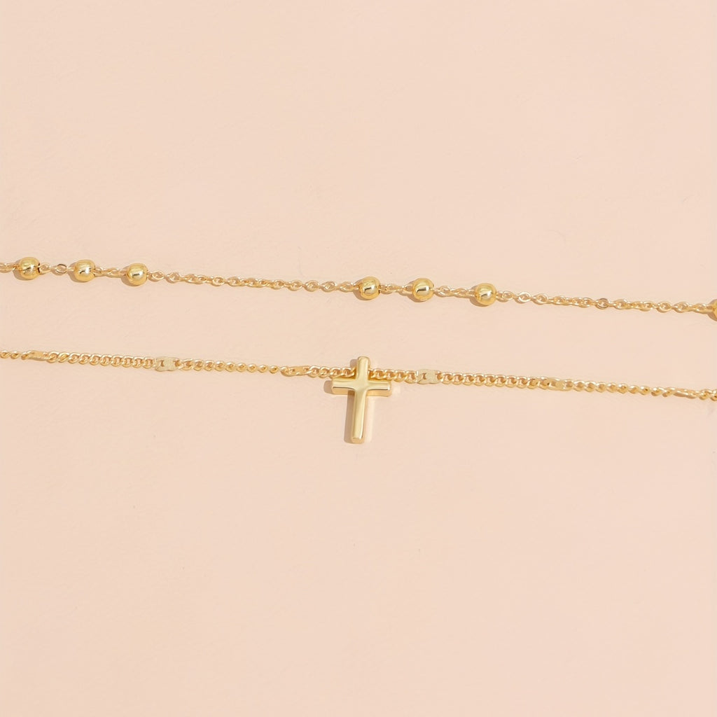 Vintage-Inspired Double Layer Cross Pendant Necklace