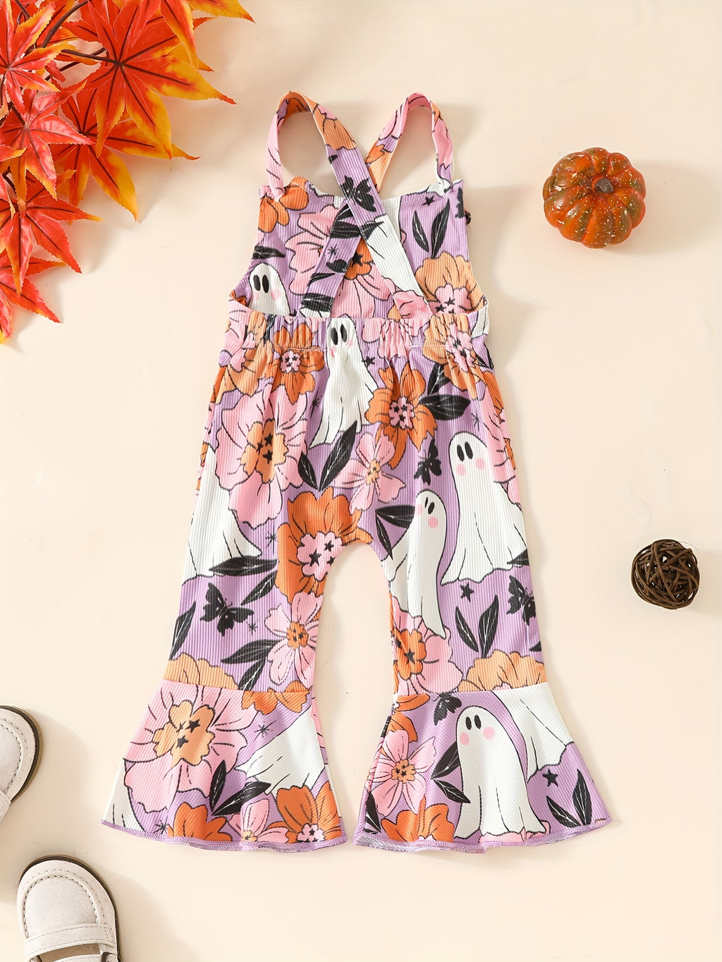 Baby's Colorful Flower Pattern Ribbed Jumpsuit