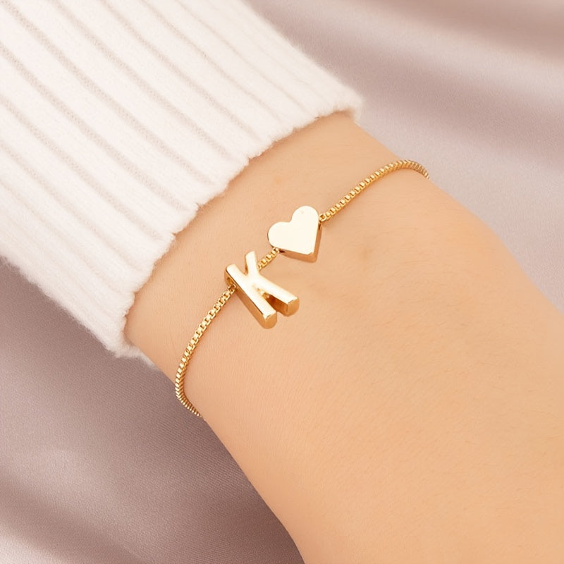 Letter Mini Love Heart Thin Chain Bracelet