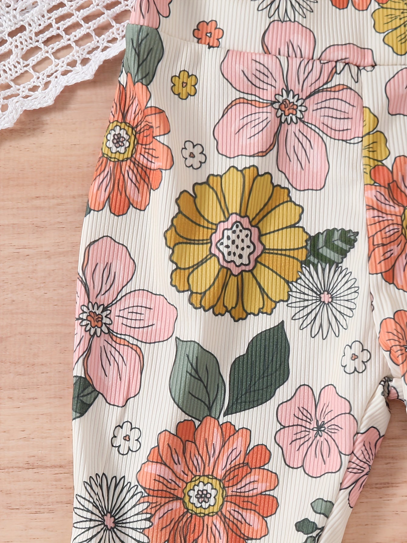 Baby's Colorful Flower Pattern Ribbed Jumpsuit