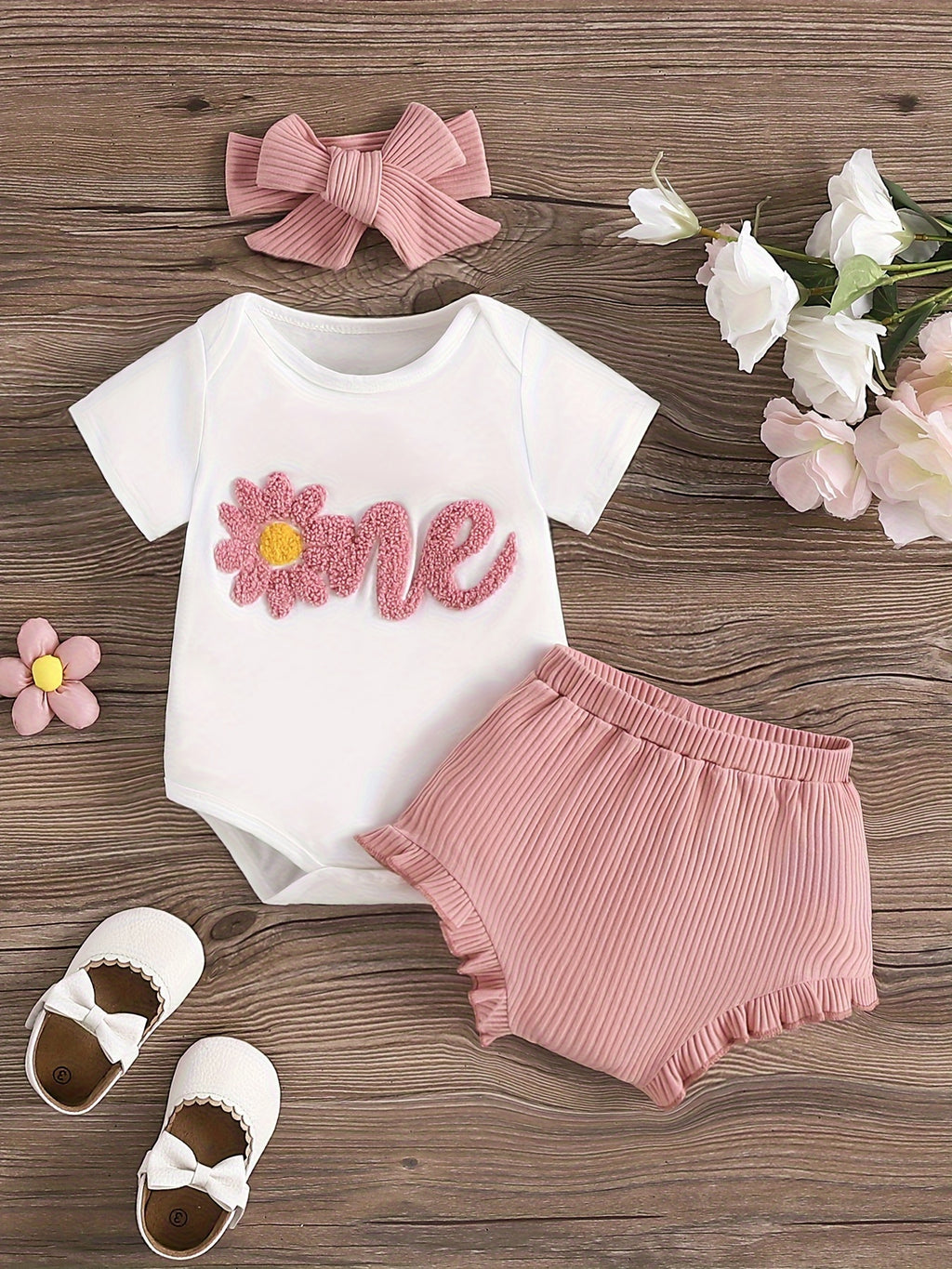 Baby's ONE Flower Embroidered 2pcs Summer Outfit