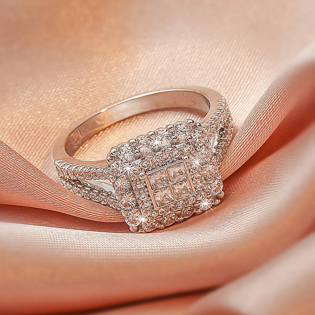 White Synthetic Zirconia Large Multi Row Rings