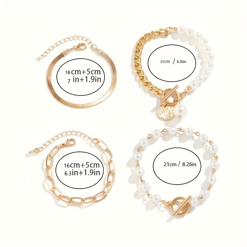 4pcs Golden-Toned Layered Beaded Bracelet Set