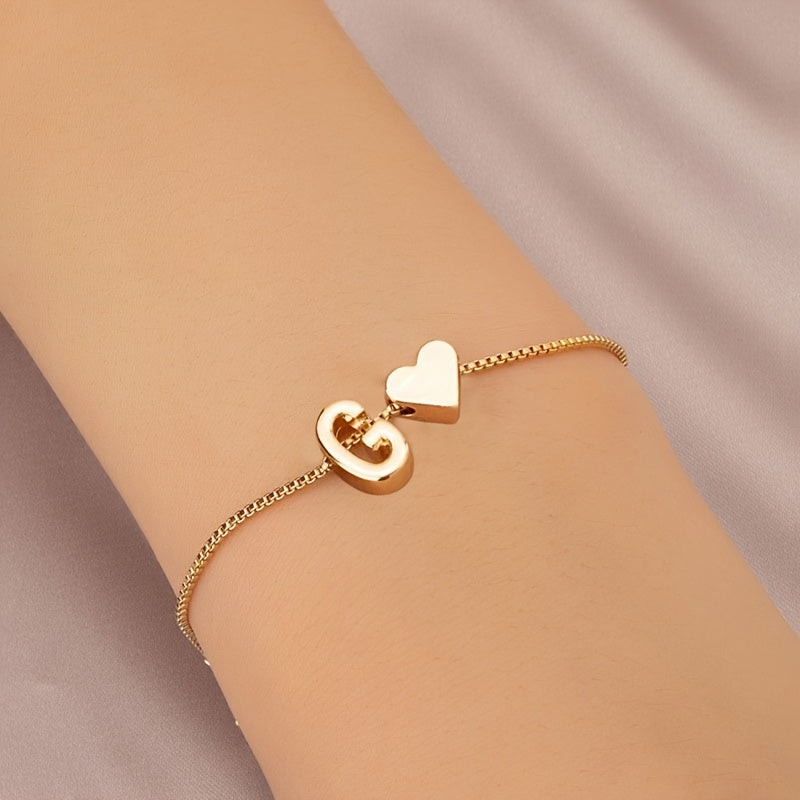 Letter Mini Love Heart Thin Chain Bracelet