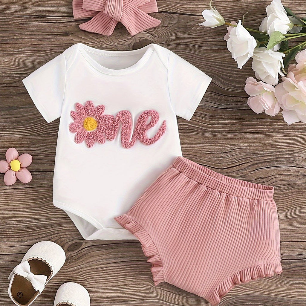 Baby's ONE Flower Embroidered 2pcs Summer Outfit