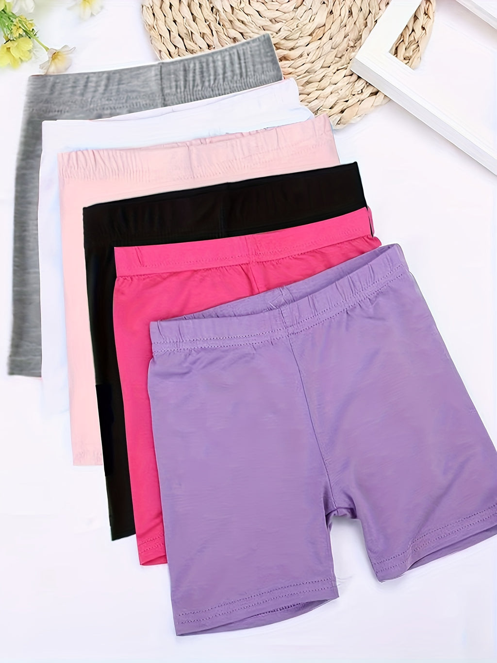 6pcs Girls Elastic Comfy Shorts,